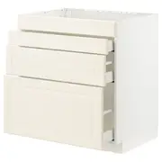 METOD / MAXIMERA base cab f hob/4 fronts/3 drawers, white/Bodbyn off-white, 80x60x80 cm
