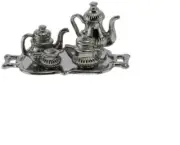 Dollhouse Miniatures 1:12 Scale Silver Antique Tea Set #IM65421