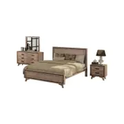 4 Pieces Bedroom Suite Queen Size Silver Brush in Acacia Wood Construction Bed, Bedside Table & Dresser
