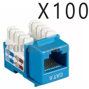 100 Pack Lot - CAT6 Network RJ45 110 Punch Down Keystone Snap-In Jack - Blue