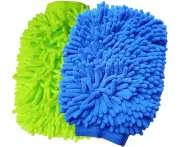 2 Pack Car Wash Mitt Microfiber Chenille Car Wash Mitt Scratch Free for Cars Cleaning,Home Cleaning Mitts(Green/Blue).