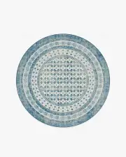 185' Round | Machine Washable Runner Rug | Kid & Pet Friendly | Indoor Rug | Cyrus Ocean and Ivory Rug | Ruggable