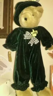 New 16" Victorian Stuffed Bear Brown Plush Velvet Plush Jumpsuit & Hat