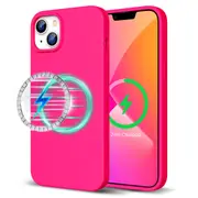 ZUSLAB iPhone 14 Case MagSafe Liquid Silicone Anti-Scratch Gel Rubber Shockproof Protective Magnetic Cover for Apple (2022) - Neon Pink