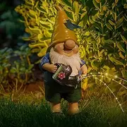 OKESYO Solar Garden Gnome Garden Decoration Figures, Resin Garden Figures Gnome with LED Solar Lantern, Weatherproof Garden Gnome Funny for Outdoor Patio Yard Lawn Balcony Decoration