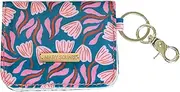 [Mary Square] Snap Closure ID Card Wallet With Key Hook, 3.5 x 4 Inch Canvas With Protective Coating, Garden Path, Pink/Blue, 3.5 x 4 Inch