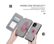 C03 Grey Lanyard Zipper Smartphone Leather Case Detachable Multilayer Card Wallet Phone Holder Cover for IPhone 13Pro