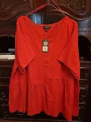 LINEN BLEND TOP SIZE 22 24 PLUS NEW LOVELY RED