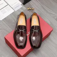 在飛比找Yahoo!奇摩拍賣優惠-熱銷#FERRAGAMO商務男鞋方頭紅棕色開珠牛皮鞋