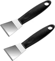 2Pack Metal Small Scraper Stainless Steel Cleaning Scraper Griddle Tool Oven Scrapers Tool Grill Induction Hob Stoves Scrapers Stiff Grill Pan Spatula for Kitchen Cleaning Wallpaper Outdoor BBQ