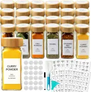 24 Pcs Glass Spice Jars with Bamboo Airtight Lids and 398 Labels, 4Oz Empty Squa