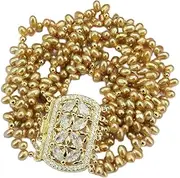 LAnGSHAW 7 Rows Natural Cultured Champagne Pearl Bracelet Crystal Clasp Handmade for Lady Gifts