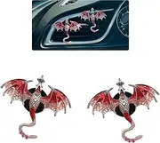 ORIESSE Red Car Accessories 2pcs Bling Dragon Car Air Freshener Vent Clips Cute Alloy Red Enamel Wyvern Dragon Vent Clips Car Accessories Refillable Car Essential Oil Diffuser Goth Car Decor