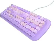 Cute Colorful Wired Mechanical Keyboard for Girls and Kids, Round Keycaps, Compact 84 Keys, 10 Lighting Effects White Backlit, Pink Switch (Purple)