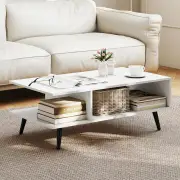 Costway2-tier Coffee Table with 2 Open Shelves and Heavy-duty Metal Frame-White
