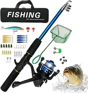 Fishing Pole Kit - Fishing Rod and Reel Combos, Telescopic Fishing Rod Set | Carbon Fiber Telescopic Fishing Pole and Reel Combo with Reel for Travel, Includes Fishing Carrier Bag