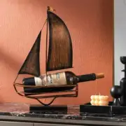 Vintage Wine Rack Desktop Decoration Ornament Creative Iron Sailboat Shape Gift
