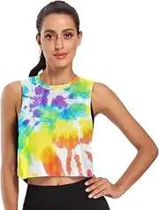 [ODAWA] Tie Dye Rainbow Womens Sleeveless Crop Tops Athletic Running Tank Tops