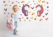 Unicorn Faces Wall Sticker Decal Set Bedroom, Nursery (Self Adhesive) Glossy PVC