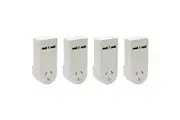 4PK Moki Power Socket w Dual USB-A Compact Travel Adaptor Wall Charger White
