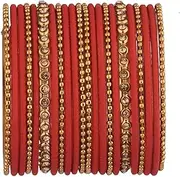 [Efulgenz] Wedding Bridal Indian Bangle Set Matte Finish Metal Alloy Bangles with CZ Crystal Bracelet Metal Beaded Bangles Bollywood Fashion Statement Jewelry for Women
