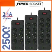 EU Plug Power Strip AC Outlet Multitap Cord Electrical Socket with 4 USB Ports