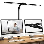 Hapfish Desk Lamp LED Clampable, 24 W Double Head Monitor Light Bar, Super Wide & Bright, 5 Colour Modes and 5 Dimming Levels, Daylight Lamp Dimmable for Desk, Office, Screen, Children