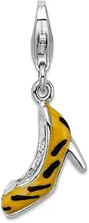 [JewelryWeb] 925 Sterling Silver Polished Fancy Lobster Closure Click on CZ Simulated Diamond Enamel Tiger High Heel Charm 27x5mm Pendant Necklace for Women