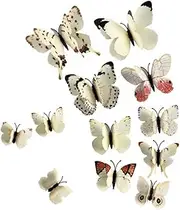 AKOAK 24 Pcs 3D Butterfly Wall Stickers, Double-Layer Wing Butterfly Art Decor Decals with Magnet and Double-Sided Adhesive for Room Home Nursery Decor,White