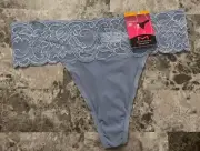 NWT MAIDENFORM SMALL SMOOTH BLUE FLORAL LACE WAISTBAND THONG PANTIES