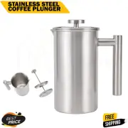 Insulated Coffee Tea Plunger 1 Litre French Press Stainless Steel | NEW