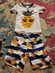 New Nwt Gymboree pineapple swim trunks swim suit boys rash guard set 4t stripe