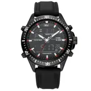 Adi Men's Analog-Digital Black Watch w/ Silicone Strap, Analog-Digital 45mm 100m