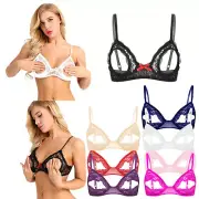 Women's Lace Floral Open Tip Bra Wire-Free Unlined Push Up Triangle Bralette Top