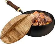 Uncoated Iron Pan with Lid and Spatula Nonstick Hand Forged Pot Heat Retention Cast Iron Pan for Cooking(Black)
