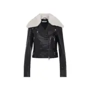 [Sportmax] Sportmax-Black Leather Toscana Biker Jacket-Donna 42 IT
