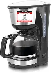 [Emerio] CME-122933, Filter Coffee Machine, 1.25 L for up to 10 Cups of Fresh Coffee, Removable Permanent Filter, Anti-Drip Function, Glass Coffee Pot, Auto-Off, 1000 Watt, Black/Silver