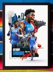 Framed MINNESOTA TIMBERWOLVES NBA Basketball Poster ANTHONY EDWARDS 45 x 32cm