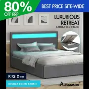 ALFORDSON Bed Frame Double Queen King RGB LED Gas Lift Storage Base Fabric