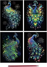 Kit Glow in The Dark, Rainbow Painting Cards with Drawing Pen, Creative Craft Activity Set for Kids Teens Adults, Fun Scratch Sketch Cards for Art Projects, Holiday and Supplies