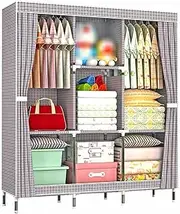 Stable Wardrobe Clothing Rack Simplicity Fabric Canvas Storage Organizer Wardrobe with 7 Compartments 165 * 115 * 45CM(Size:165 * 115 * 45CM,Color:B) (B 165 * 115 * 45CM)