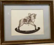 GAY TALBOTT BOASSY, BABY ON ROCKING HORSE PRINT, PLATE SIGNED, FRAMED