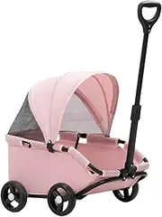 WeiLaiKeQi Pet Travel Stroller Pet Trolley Pets Pushchair Foldable 4 Wheels Dog Stroller for Daily Walking Camping Outgoing, Pink