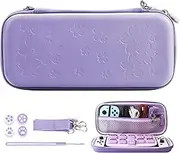 HYPERCASE Purple Carrying Case for Nintendo Switch or OLED, Shockproof Protective Hard Shell Travel Case for Switch Console with Silicone Hand Strap, Adjustable Shoulder Strap and 4 Cute Thumb Caps