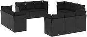 vidaXL Garden Sofa Set - 12 Piece Black Poly Rattan Patio Modular Sectional Outdoor Sofa with Cushions & Storage