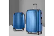 Wanderlite 2pc Luggage Trolley Travel Set Suitcase Carry On TSA Hard Case Lightweight Blue