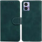 [ShuiSu] Vegan Leather Wallet Case for Motorola Edge 30 Neo, Protective Flip Cover with Comfortable Material Dual Magnetic Closure Kickstand Function Card Pockets (TG1) -Green