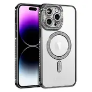 For Apple iPhone 16 Plus Case, MagSafe Magnetic Diamond Rhinestone Glitter Cute Crystal Bling Full Camera Lens Protector Shockproof Cover – Black