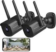 Septekon Security Camera Outdoor CCTV Camera Wireless 2 Pack, 2K Dual Antenna WiFi Home Surveillance Cameras with IP66 Waterproof, Night Vision, AI Motion Detection, 2-Way Audio, Black