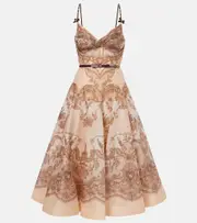 [Zimmermann] Zimmermann Crush cutout linen and silk organza midi dress AU 16 neutrals